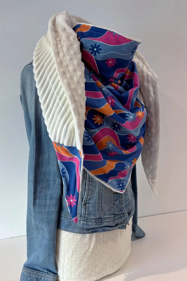 Western Denim Printed Patchwork Warm Neck Hood Warm Neck Cover