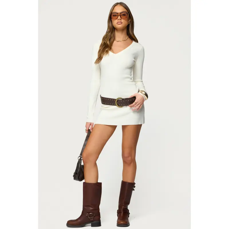 Long-sleeve knit mini dress