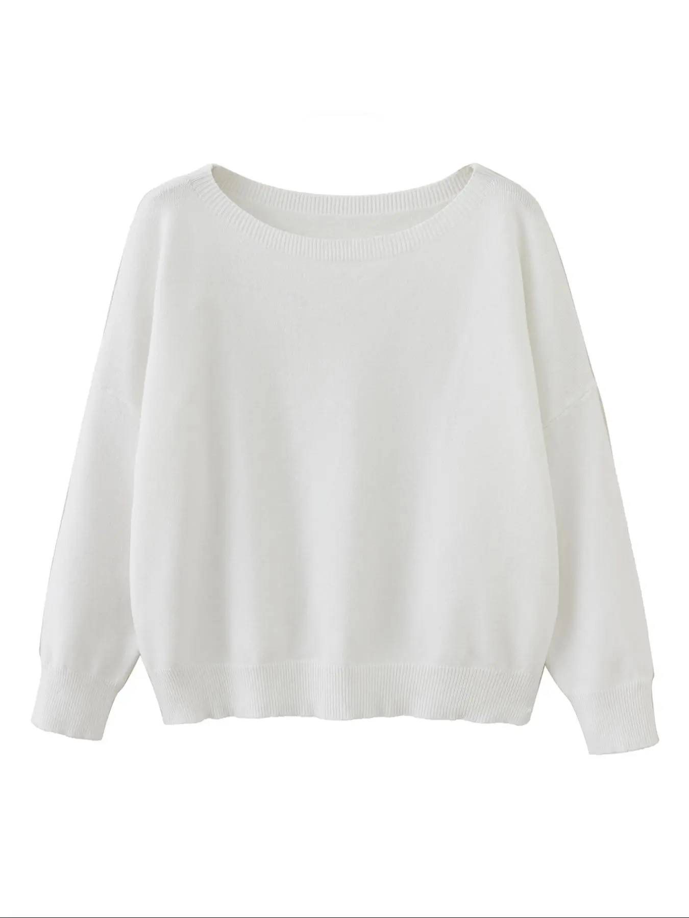 Women's Plain Scoop Neck Sweater Casual Long Sleeve Knit Top for Fall & Winter