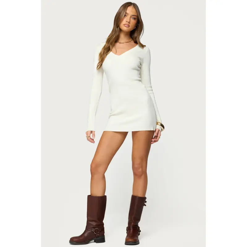 Long-sleeve knit mini dress
