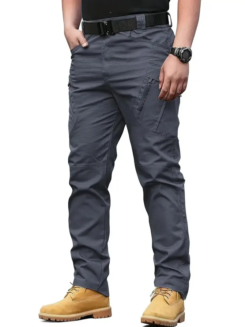 Men's Tactical Cargo Pants - Combat, Multi-Purpose Styles, Mid Waist Pull-On Fit, Multi-Pocket, Durable Breathable Poly Fabric, All Seasons, Stylish Plain Beige, Big-Small Zipper, for Hiking & Construction, Casual Slacks, Outdoor, Menswear