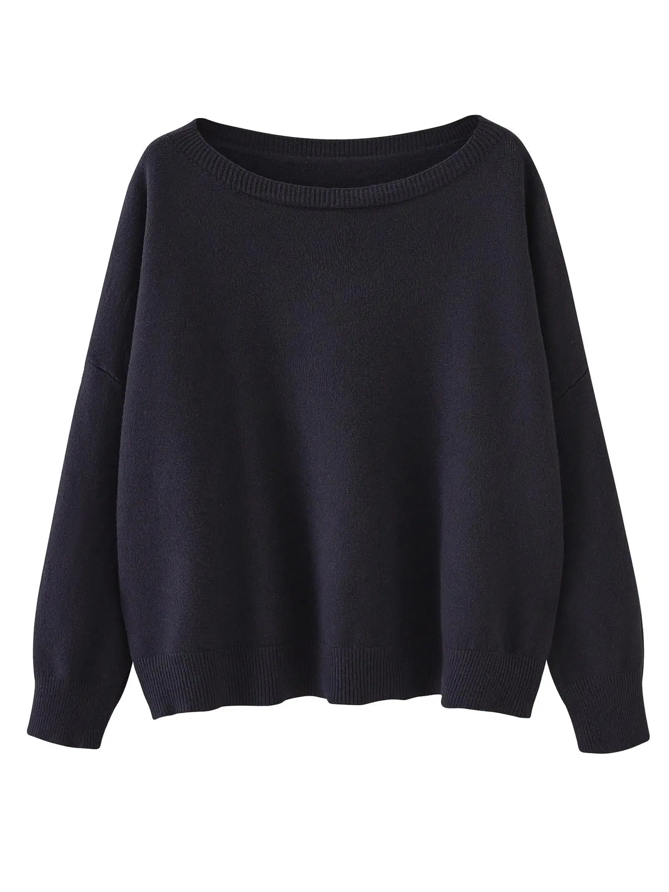 Women's Plain Scoop Neck Sweater Casual Long Sleeve Knit Top for Fall & Winter