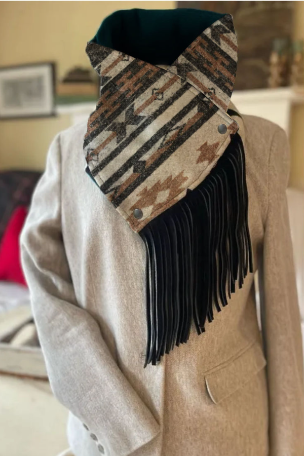 Women's Western Fringed Shawl - Aztec Pattern