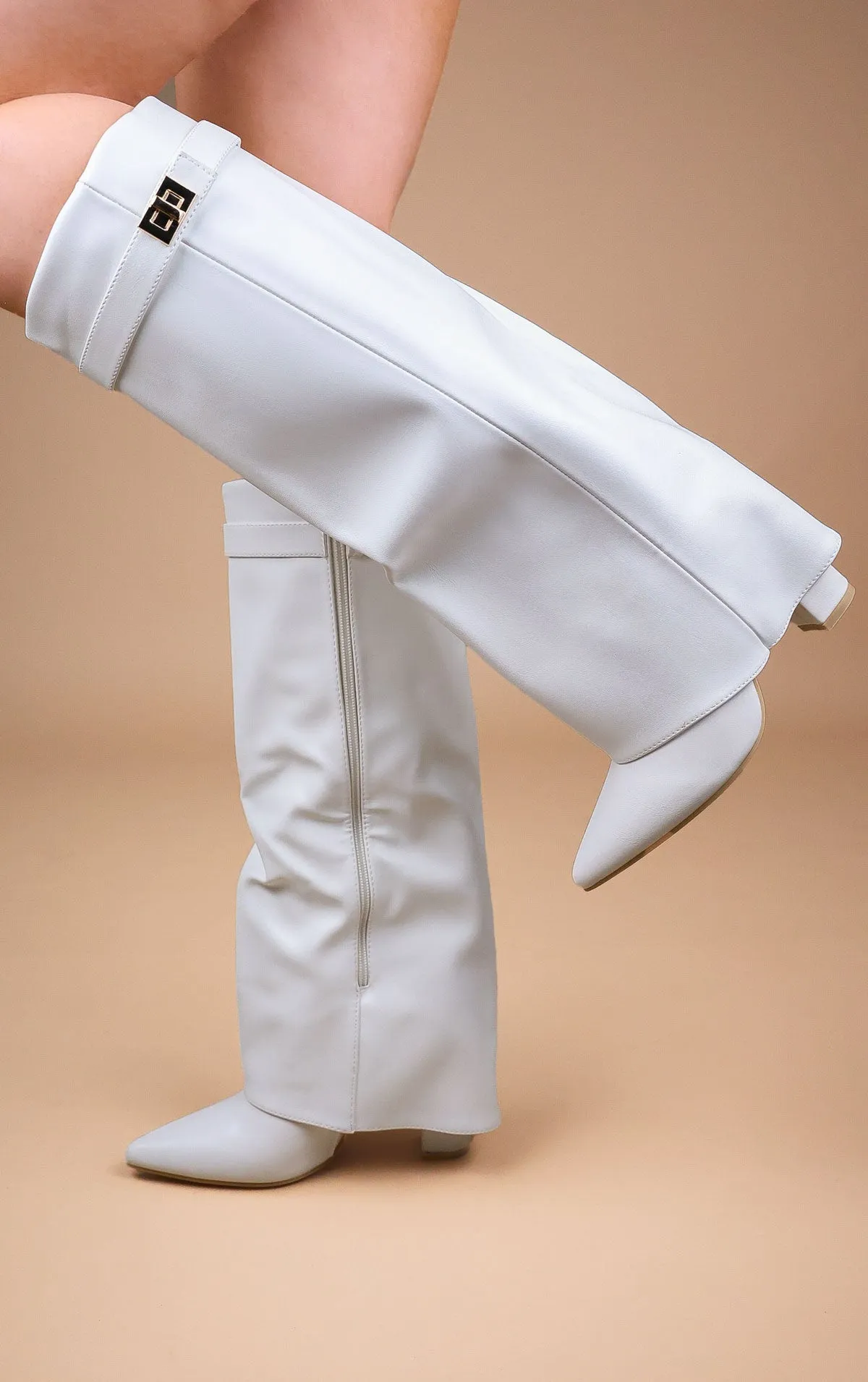 Taupe Faux Suede Slouchy Fold Over Shark Boots