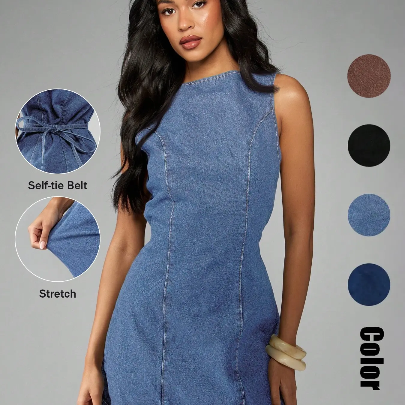 Women’s Vintage Sleeveless Denim A-Line Dress | Casual Autumn Wear
