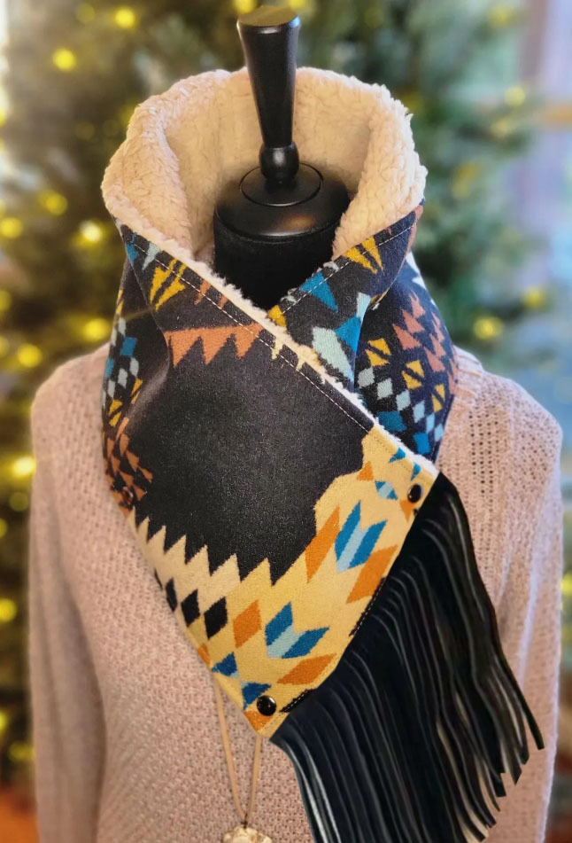 Women's Western Fringed Shawl - Color Block Aztec