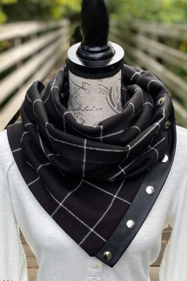 Classic plaid leather patchwork scarf