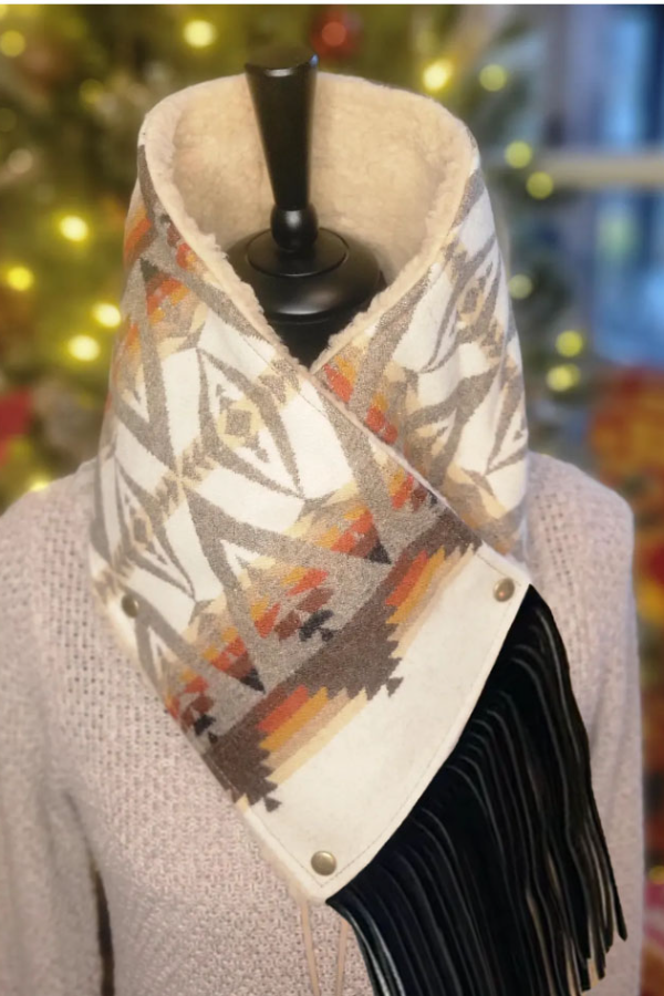 Women's Western Fringed Shawl - Color Block Aztec