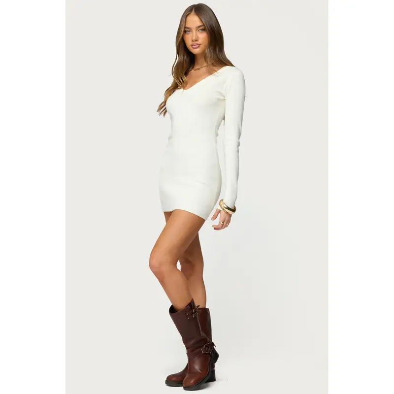 Long-sleeve knit mini dress