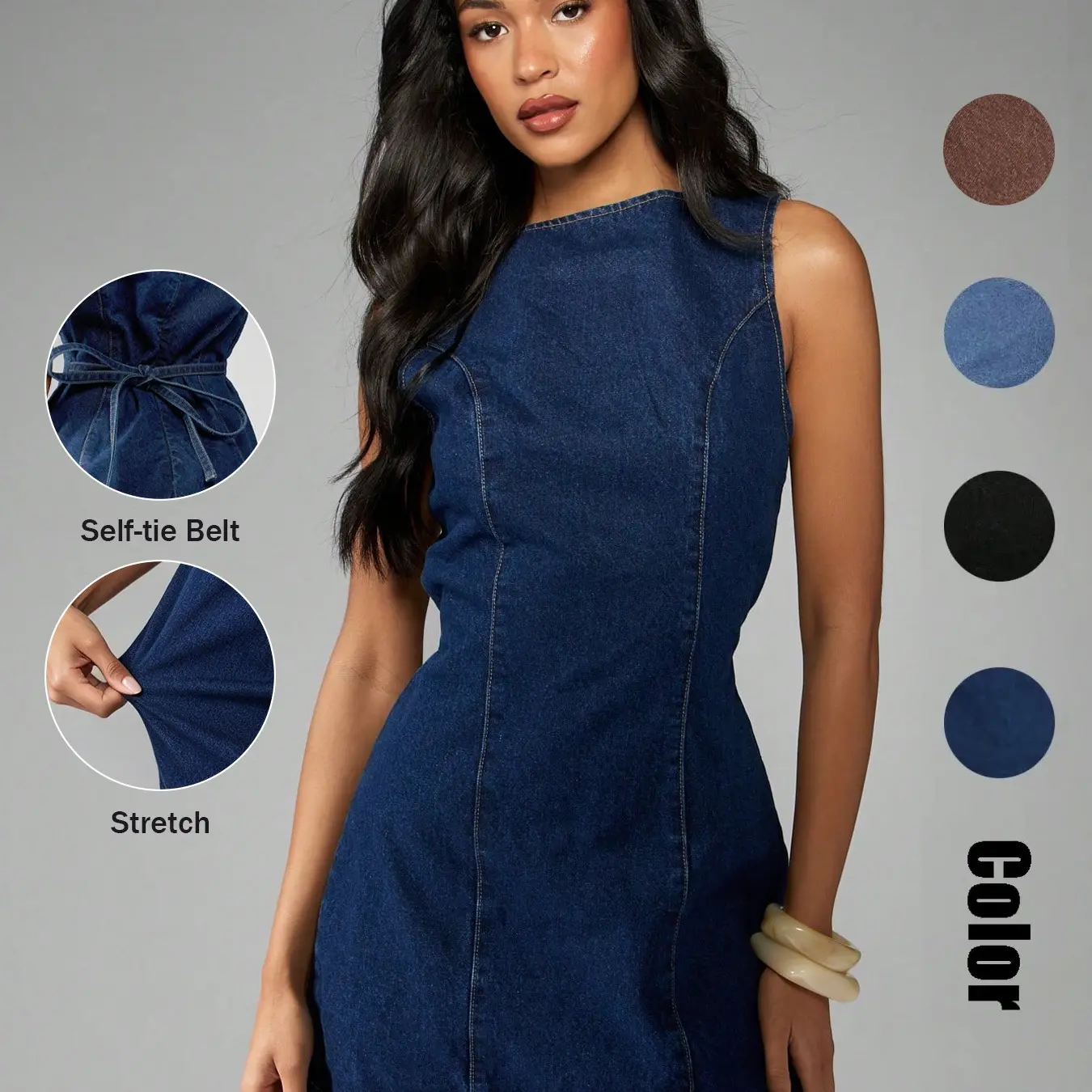Women’s Vintage Sleeveless Denim A-Line Dress | Casual Autumn Wear