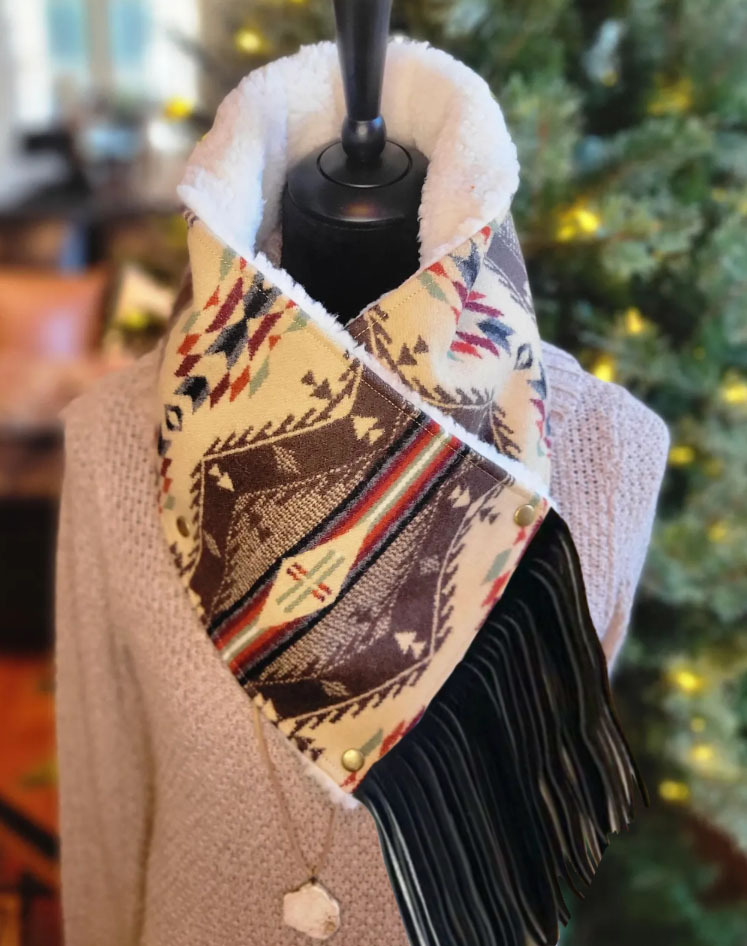 Women's Western Fringed Shawl - Color Block Aztec