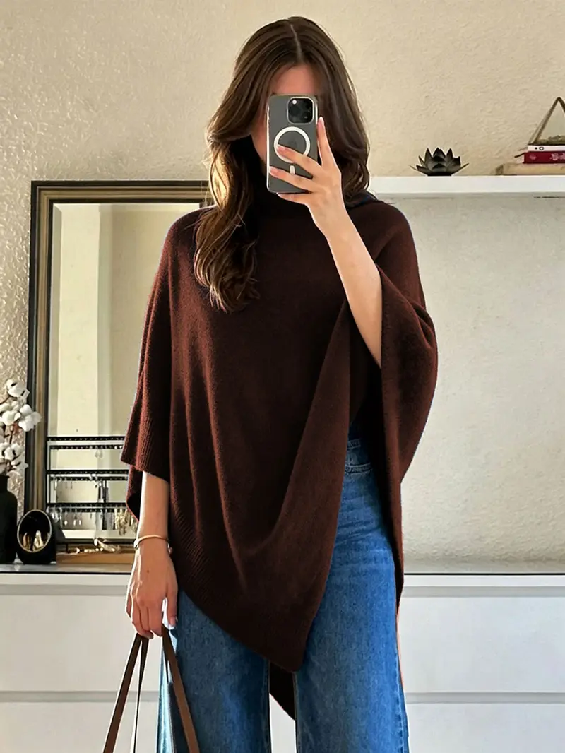 Women's Plain Loose Elegant Fashion Knit Shawl, Fall & Winter Mid-Weight Knit Wrap, Stylish Versatile Accessory for Ladies, Trendy Solid Shawl, Loose Fit Shawl
