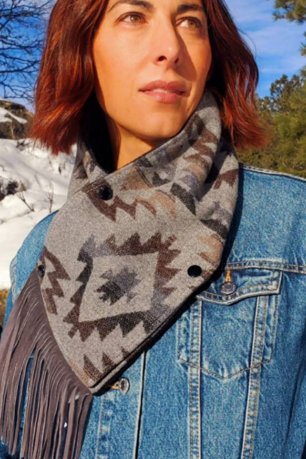 Western Fringed Scarf -  Aztec Pattern