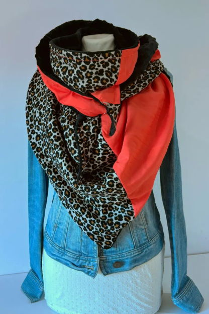 Western Cowboy Leopard Contrast Stitching Warm Neck Hood Warm Neck Cover