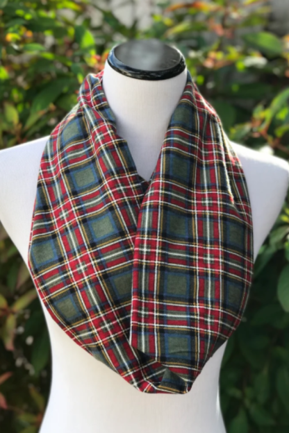 Dark Green Red Plaid Flannel Scarf Plaid Infinity