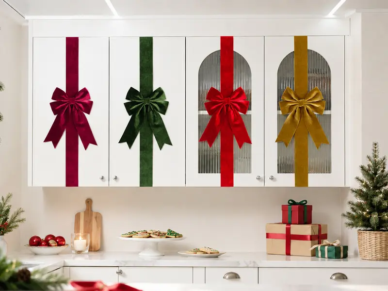 Senjie 4PCS Velvet Christmas Cabinet Bows, Large Burgundy Cabinet Door Ribbons for Kitchen Cabinets, Holiday Home Decor,Christmas Gift Senjie 4PCS Velvet Christmas Cabinet Bows, Large Burgundy Cabinet Door Ribbons for Kitchen Cabinets, Holiday Home Decor,Christmas Gift