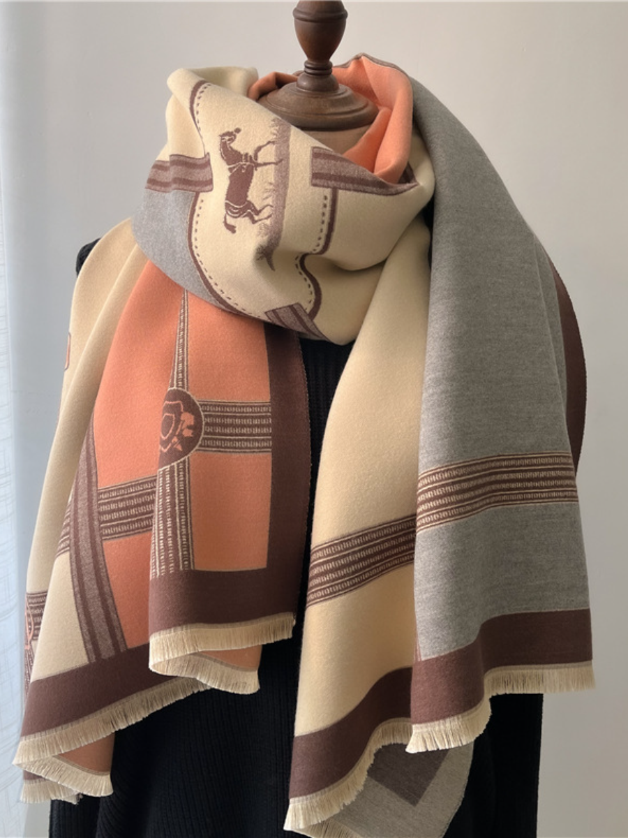 Boho Style Horse Pattern Fringe Trim Design Scarf