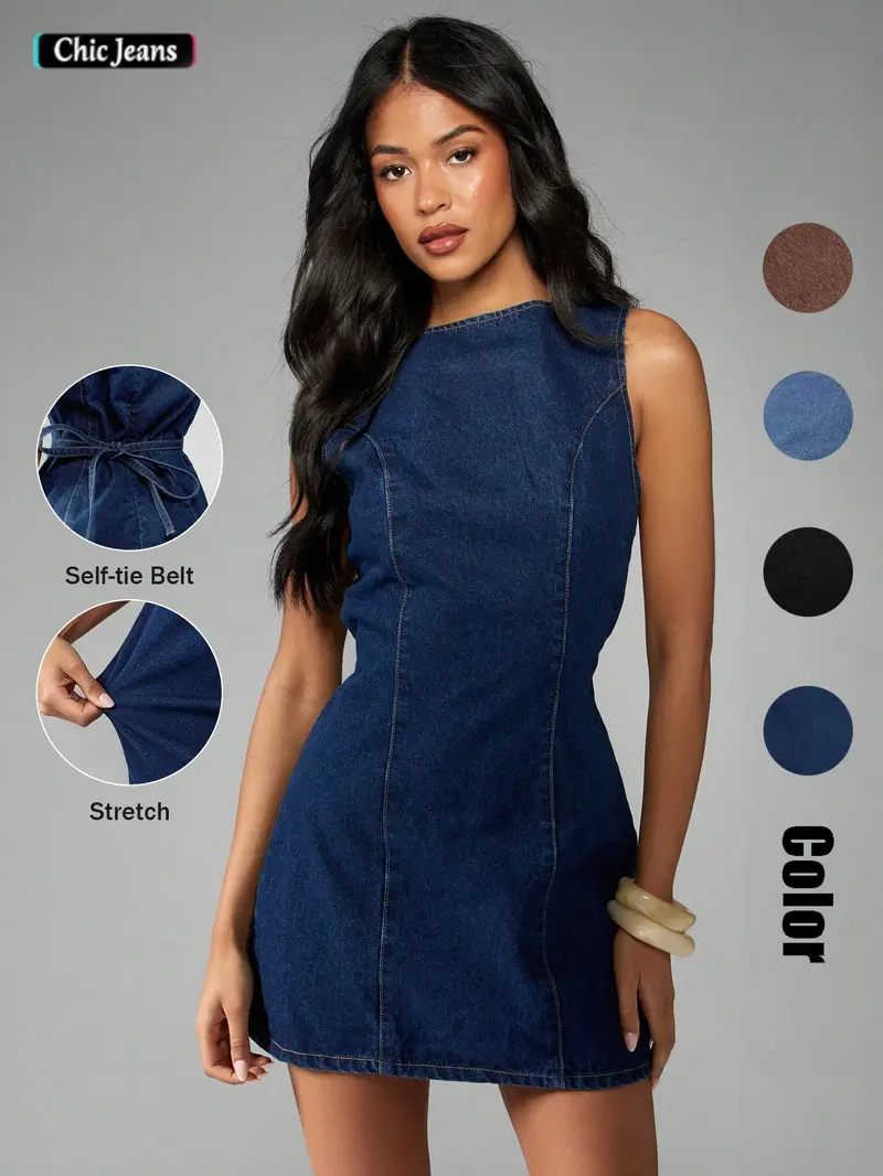 Women's American Retro Sleeveless Short Dark Wash Denim Summer Dress, A-Line Dress, Flattering Fit, Perfect for Daily Commute, Dates, Parties and Vacations, Sleeveless Casual Sundress Women's American Retro Sleeveless Short Dark Wash Denim Summer Dress, A-Line Dress, Flattering Fit, Perfect for Daily Commute, Dates, Parties and Vacations, Sleeveless Casual Sundress