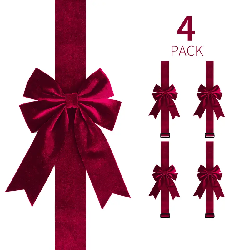 4-Piece Velvet Christmas Cabinet Bows – Ribbon Decorations for Doors