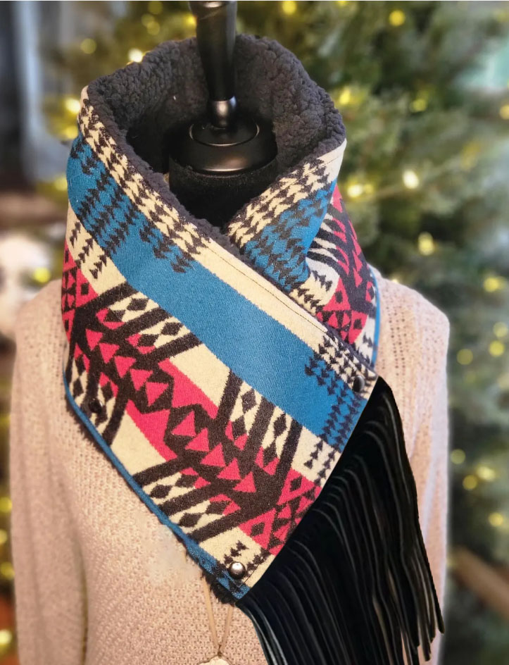 Women's Western Fringed Shawl - Color Block Aztec