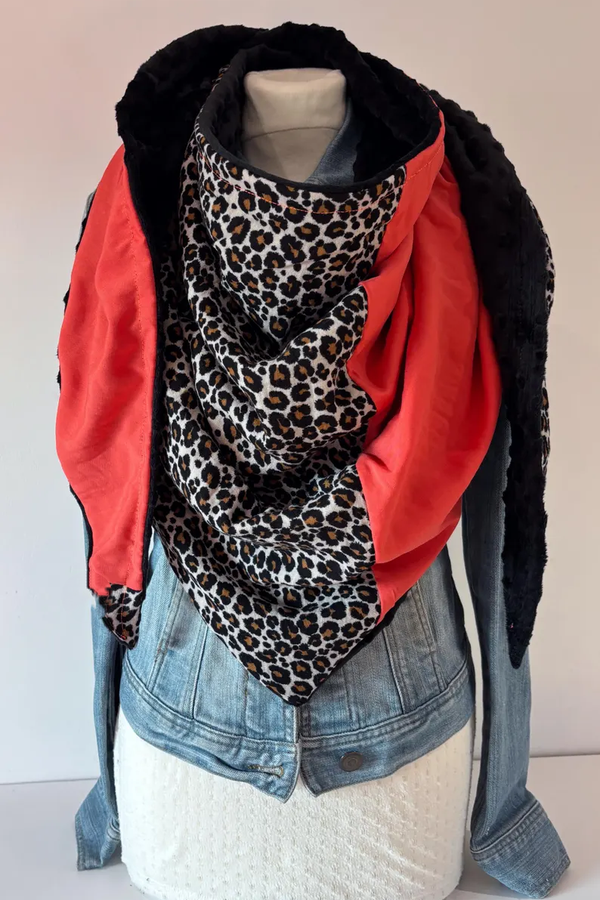 Western Cowboy Leopard Contrast Stitching Warm Neck Hood Warm Neck Cover