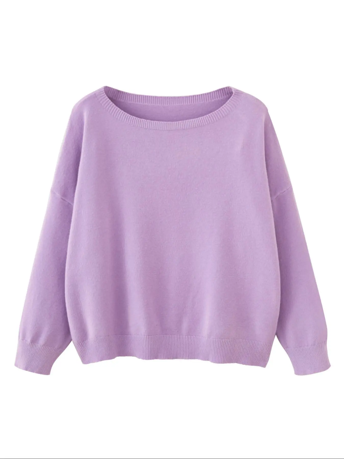 Women's Plain Scoop Neck Sweater Casual Long Sleeve Knit Top for Fall & Winter