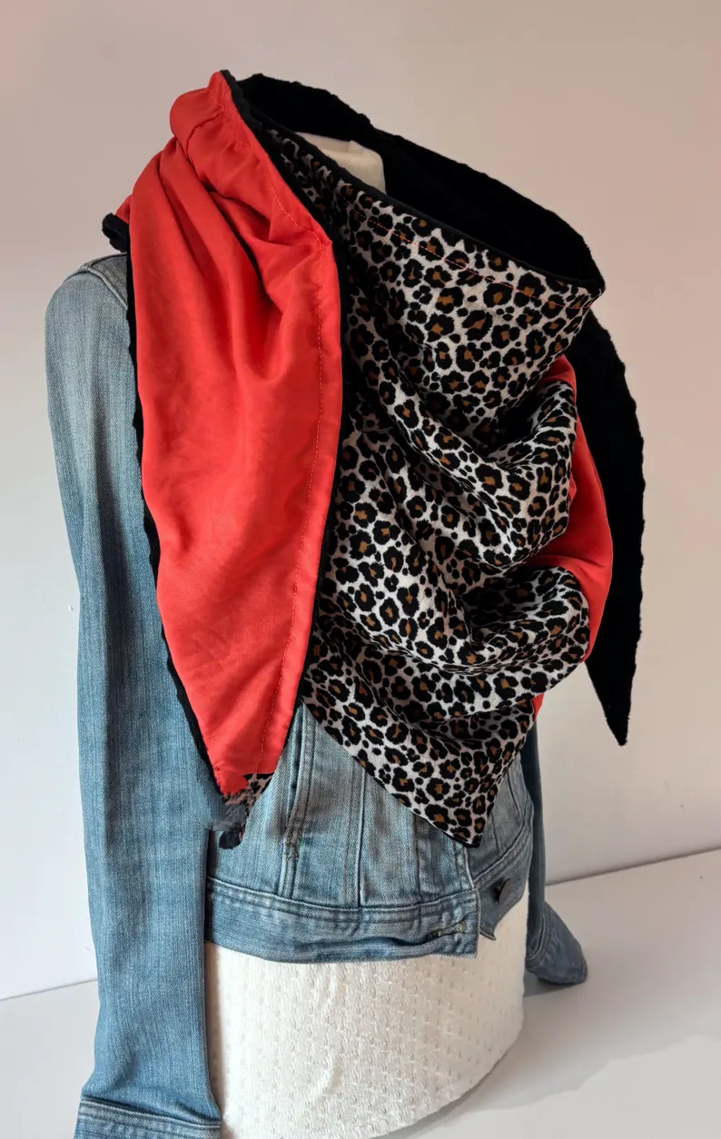 Western Cowboy Leopard Contrast Stitching Warm Neck Hood Warm Neck Cover