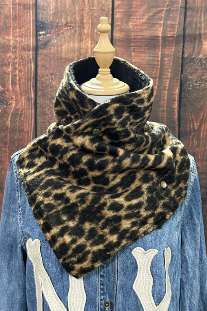 Women's Western Leopard Print Warm Neck Hood