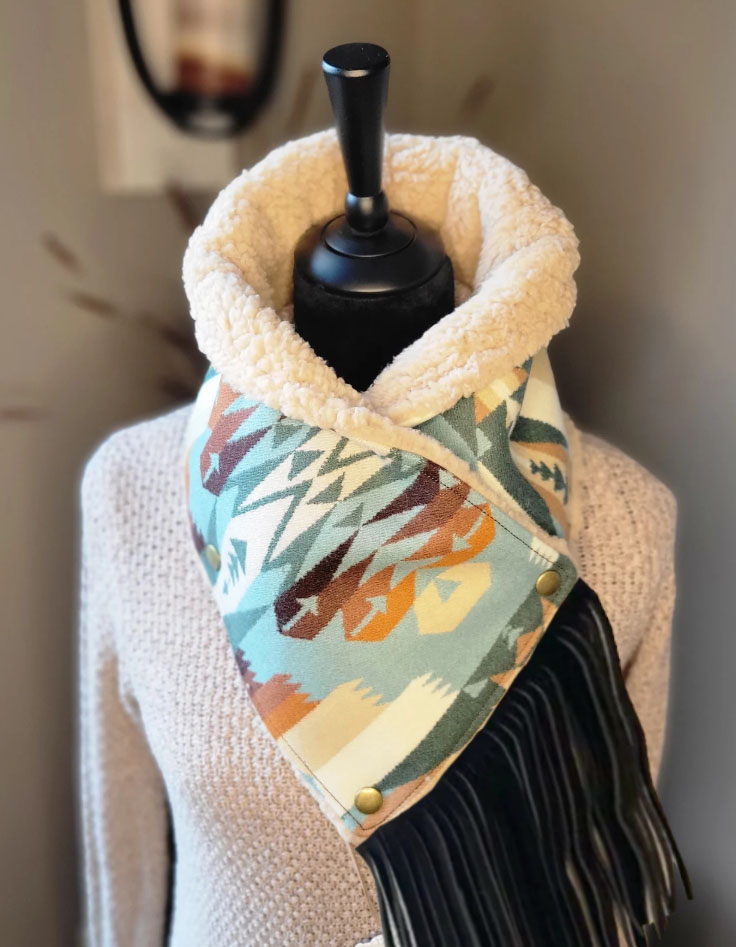 Women's Western Fringed Shawl - Color Block Aztec