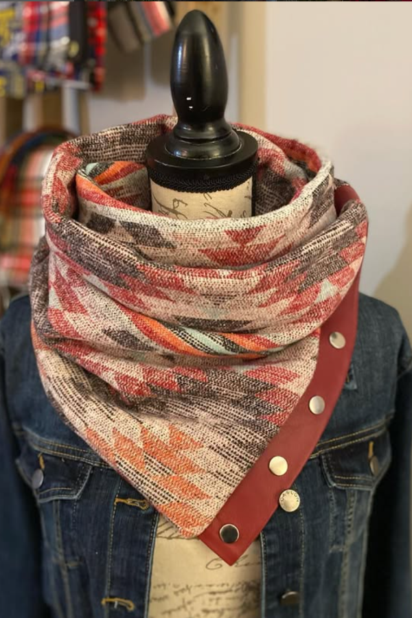 Aztec leather patchwork scarf