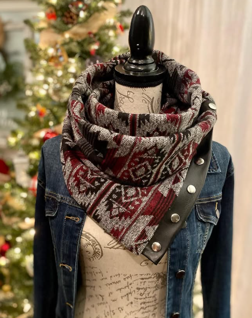 Aztec leather patchwork scarf