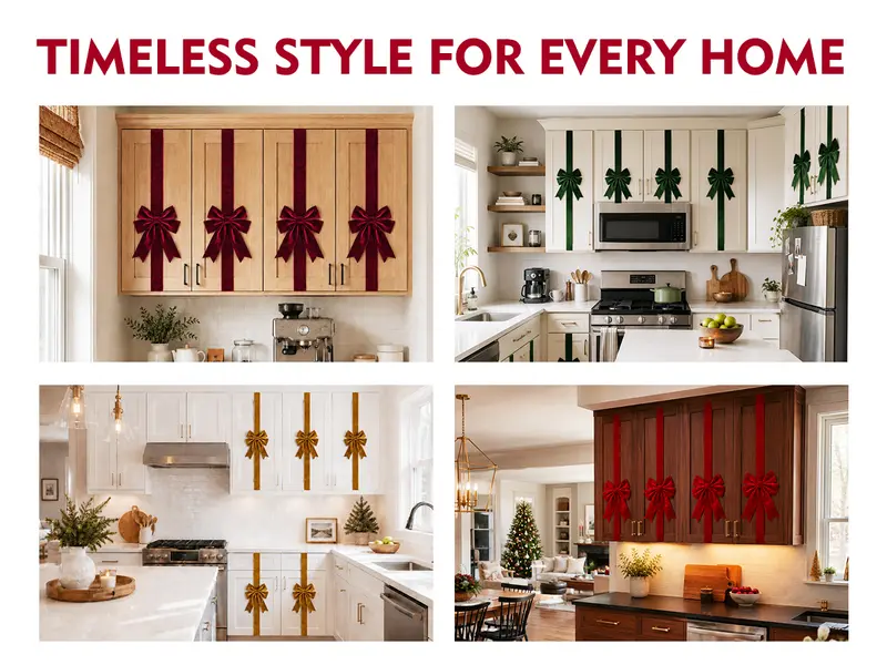Senjie 4PCS Velvet Christmas Cabinet Bows, Large Burgundy Cabinet Door Ribbons for Kitchen Cabinets, Holiday Home Decor,Christmas Gift Senjie 4PCS Velvet Christmas Cabinet Bows, Large Burgundy Cabinet Door Ribbons for Kitchen Cabinets, Holiday Home Decor,Christmas Gift
