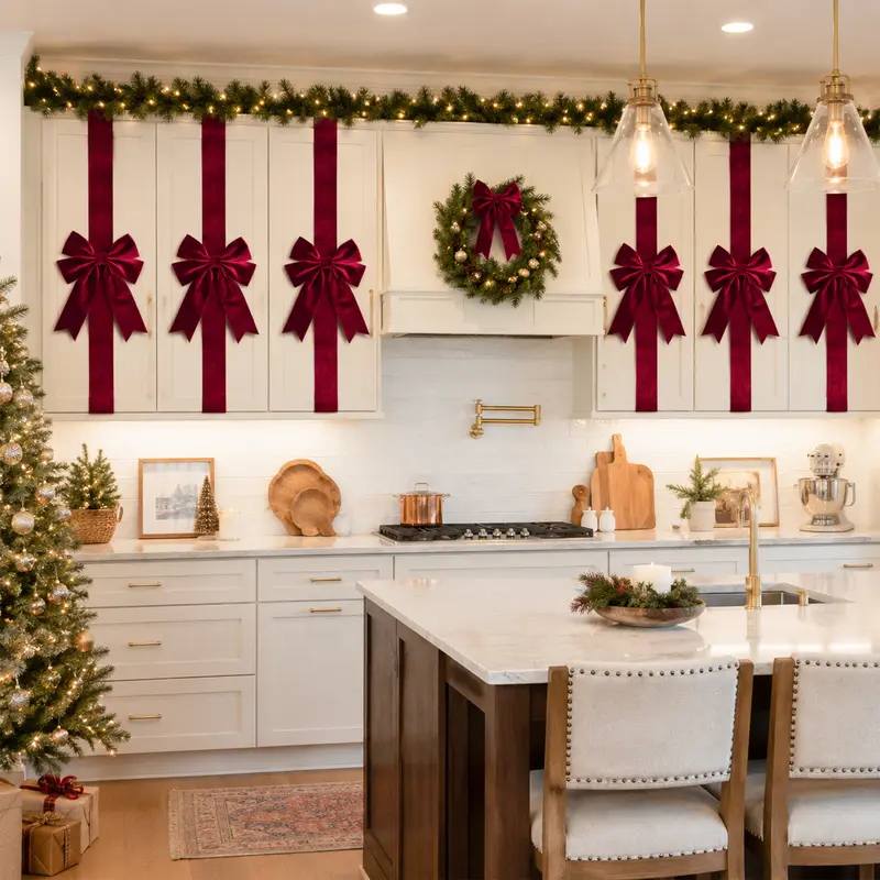 4-Piece Velvet Christmas Cabinet Bows – Ribbon Decorations for Doors
