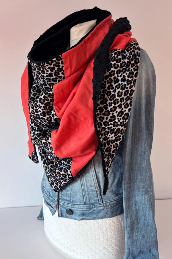 Western Cowboy Leopard Contrast Stitching Warm Neck Hood Warm Neck Cover