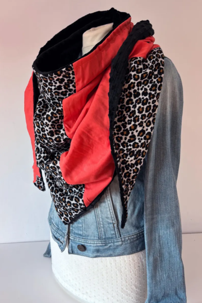 Western Cowboy Leopard Contrast Stitching Warm Neck Hood Warm Neck Cover