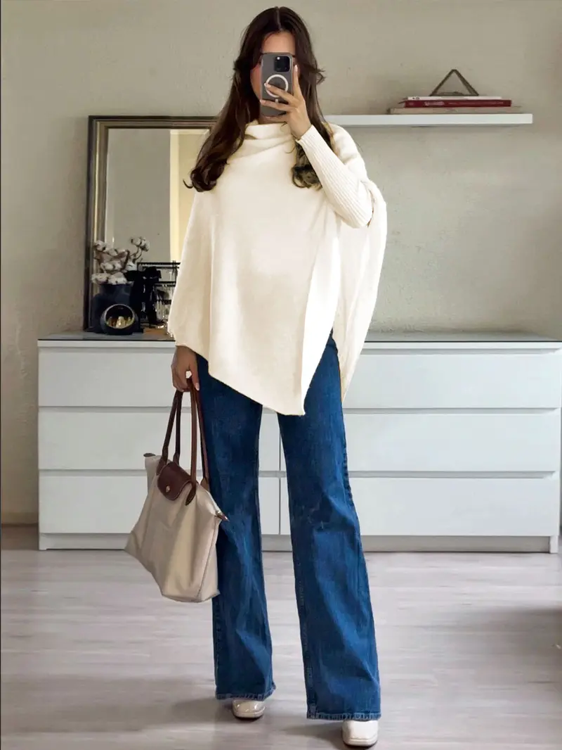 Women's Plain Loose Elegant Fashion Knit Shawl, Fall & Winter Mid-Weight Knit Wrap, Stylish Versatile Accessory for Ladies, Trendy Solid Shawl, Loose Fit Shawl