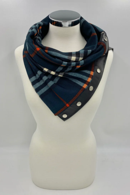 White and grey Aztec leather patchwork scarf