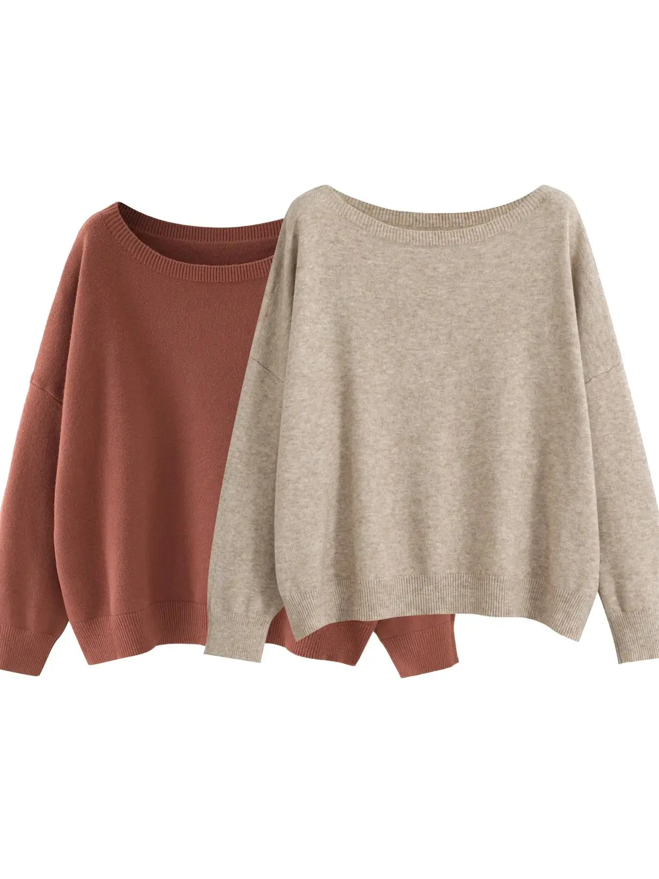 Women's Plain Scoop Neck Sweater Casual Long Sleeve Knit Top for Fall & Winter