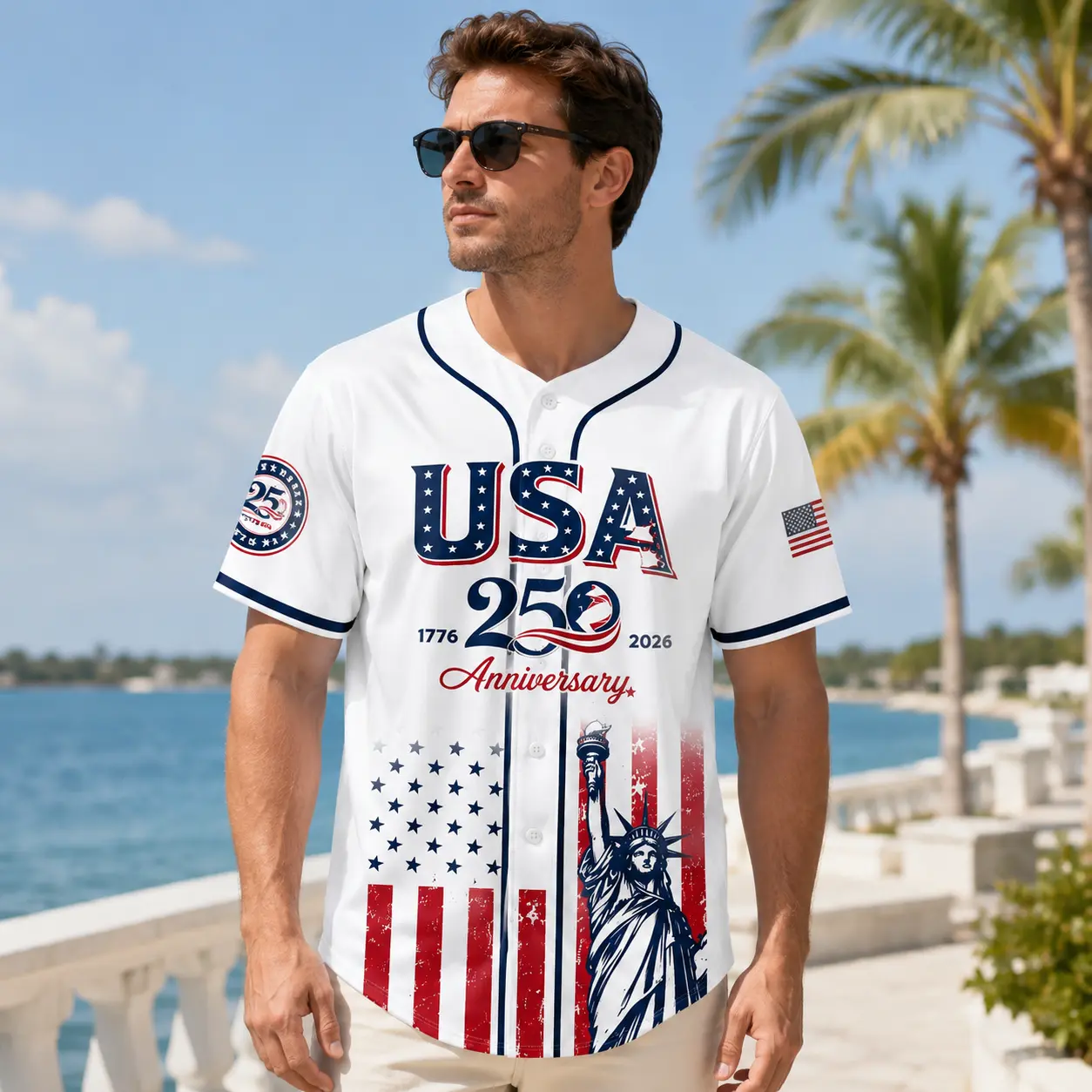 USA 250th Anniversary Baseball Jersey 1776–2026 Patriotic Independence Day 4th of July Liberty Statue Print Men Women American Flag Sports Tee Vintage Soft Cotton Oversized Relaxed Fit USA Pride Celebration Shirt,summerwins,father'sdaygifts