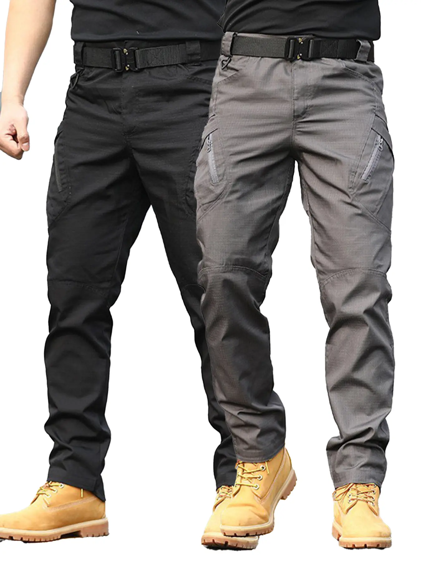 Men's Tactical Cargo Pants - Combat, Multi-Purpose Styles, Mid Waist Pull-On Fit, Multi-Pocket, Durable Breathable Poly Fabric, All Seasons, Stylish Plain Beige, Big-Small Zipper, for Hiking & Construction, Casual Slacks, Outdoor, Menswear