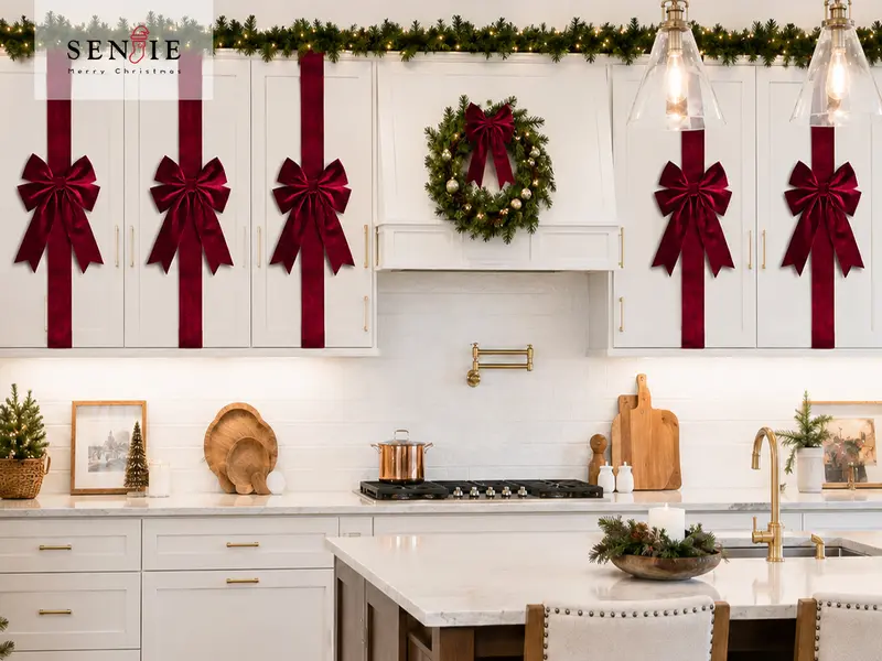 Senjie 4PCS Velvet Christmas Cabinet Bows, Large Burgundy Cabinet Door Ribbons for Kitchen Cabinets, Holiday Home Decor,Christmas Gift Senjie 4PCS Velvet Christmas Cabinet Bows, Large Burgundy Cabinet Door Ribbons for Kitchen Cabinets, Holiday Home Decor,Christmas Gift