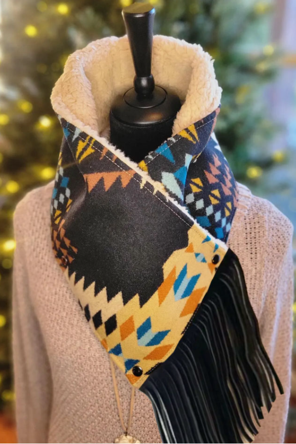 Women's Western Fringed Shawl - Color Block Aztec