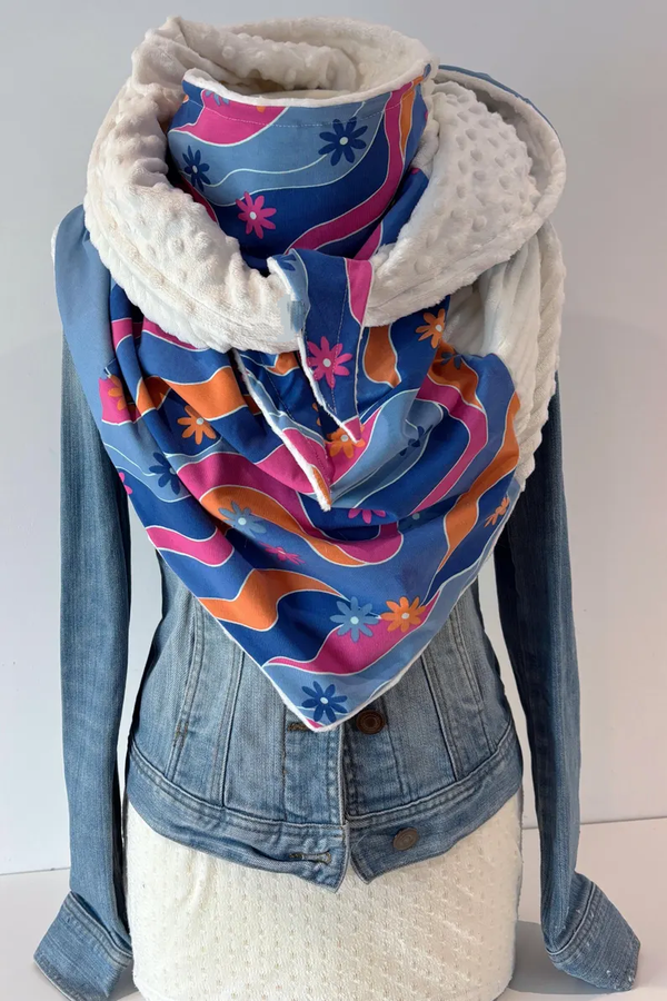 Western Denim Printed Patchwork Warm Neck Hood Warm Neck Cover