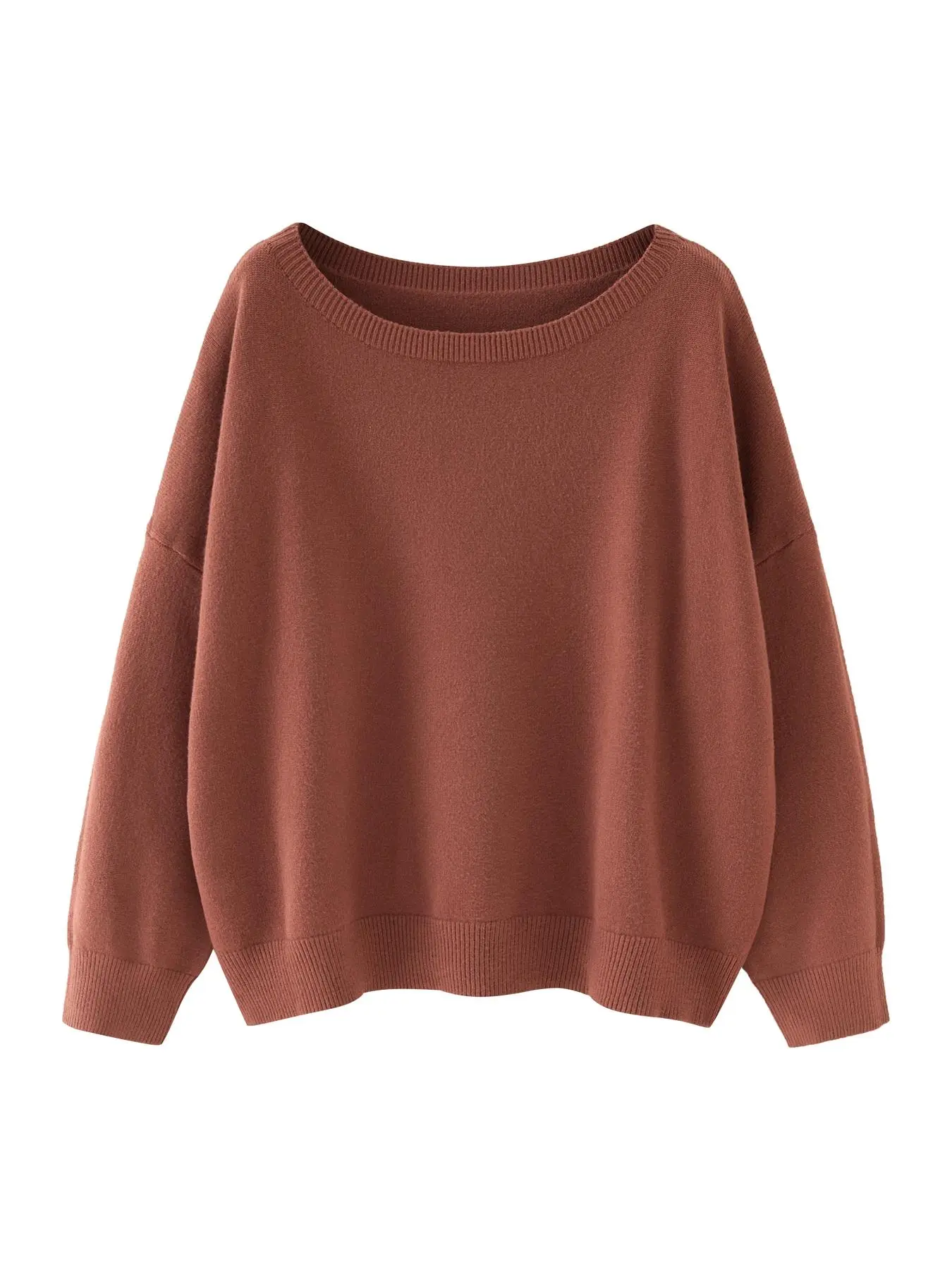 Women's Plain Scoop Neck Sweater Casual Long Sleeve Knit Top for Fall & Winter
