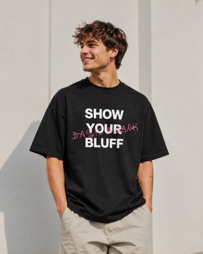 Texas Hold’em Themed T-Shirt，’Show Your Bluff’ Oversized Graphic Tee
