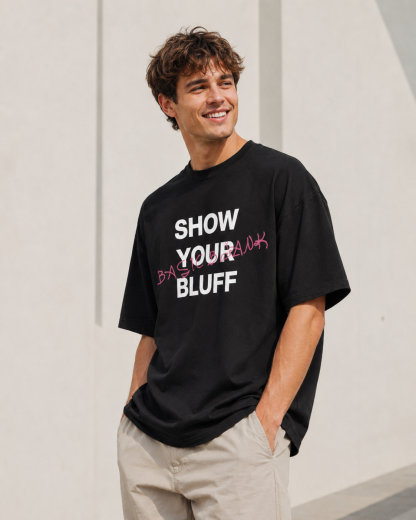 Texas Hold’em Themed T-Shirt，’Show Your Bluff’ Oversized Graphic Tee