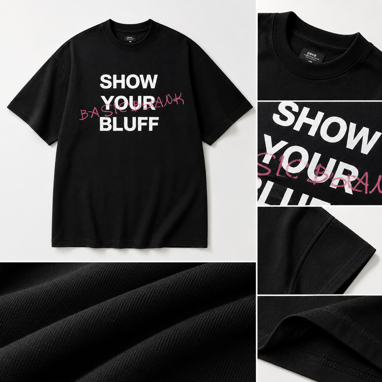 Texas Hold’em Themed T-Shirt，’Show Your Bluff’ Oversized Graphic Tee