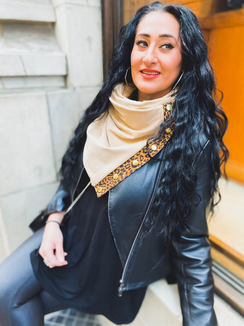 Solid leopard print patchwork scarf