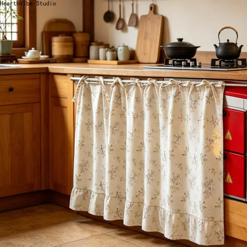 【Christmas Sale】Farmhouse-Style Kitchen Curtain Gingham & Floral Short Window Valance