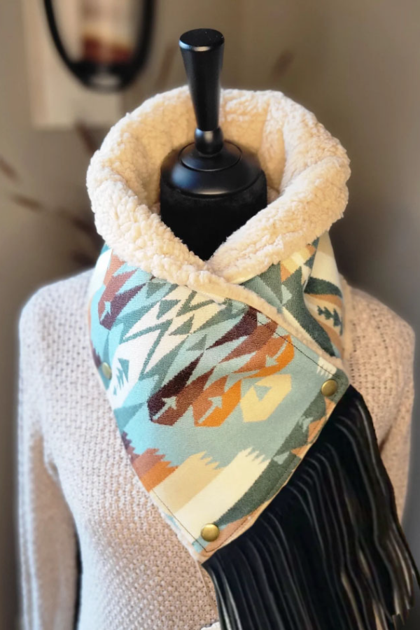 Women's Western Fringed Shawl - Color Block Aztec